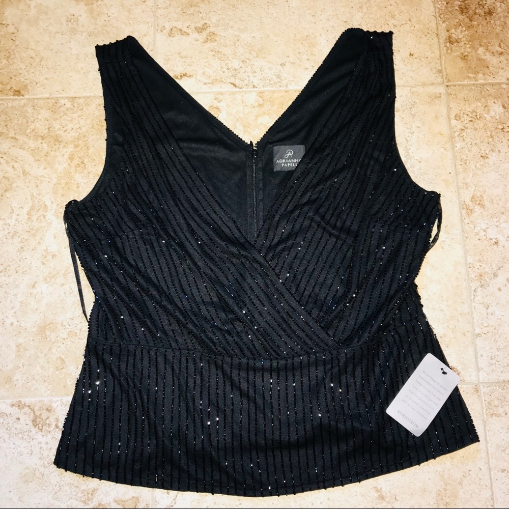 Adrianna Papell Beaded Black Blouse